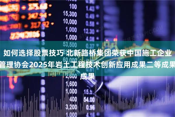 如何选择股票技巧 北新路桥集团荣获中国施工企业管理协会2025年岩土工程技术创新应用成果二等成果